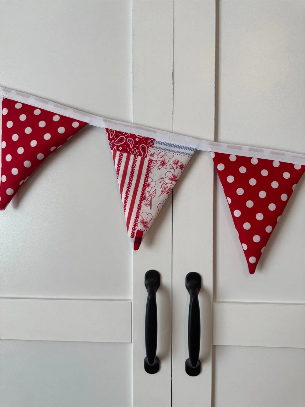 Red Patriotic  6” Triangle Fabric Bunting Garland - Festive Party Decoration